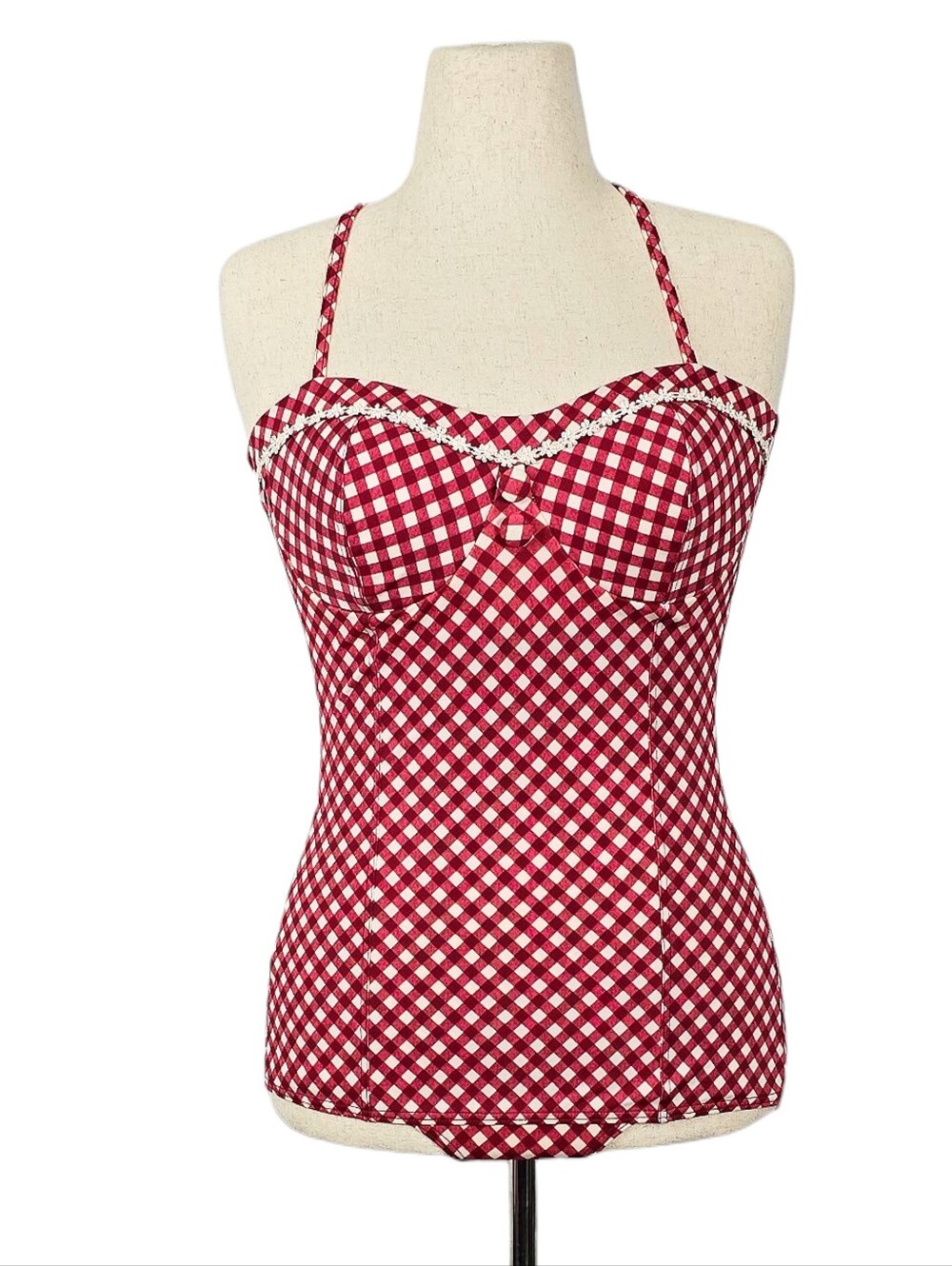 1950s Vintage Swimsuit 50s Inspired Retro Bathing Suit Red Gingham Pinup Medium
